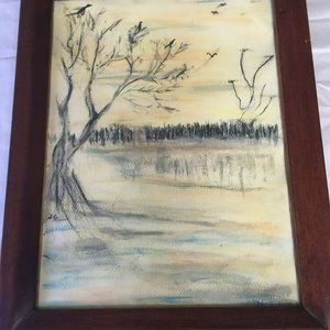 #ZX4 Watercolor type Painting On cloth type Paper 18x14in signed beautiful